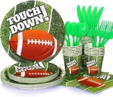 168Pcs Football Plates and Napkins，Football Plates Party Supplies Serves 24，Football Party Plates for Football Birthday Party, Football Disposable Plates Gameday Tailgate Party Decorations