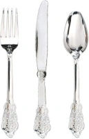 WDF 360 Pieces Silver Plastic Silverware- Disposable Flatware - Heavyweight Plastic Cutlery- Includes 120 Forks, 120 Spoons, 120 Knives