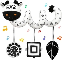 Car Seat Toys Stroller Spiral Hanging Stroller Black and White High Contrast Baby Toys for Newborn,Infant Plush Activity Sensory Toys for 0 2 4 6 8 9 10 Months Babies Boys Girls(Cow)