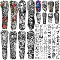 Metuu 46 Sheets Full Arm Temporary Tattoos For Men and Women(L22.8”xW7”), Lion Dragon Clock Flower Skeleton Scorpion Tattoos for Teens, Forearm Shoulder Temp Waterproof Fake Tattoo Stickers