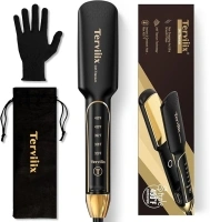 Terviiix Titanium Flat Iron Hair Straightener - ARC Non-Snagging for Smooth, One-Swipe Results, Salon-Grade Wide 1-3/4 Inch Straightening Iron Saves Time on Thick, Curly, Black & Natural Hair, Gold