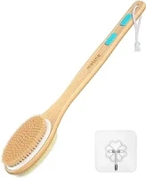 Metene Shower Brush with Soft and Stiff Bristles, Bath Dual-Sided Long Handle Back Scrubber Body Exfoliator for Wet or Dry Brushing