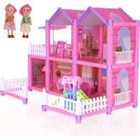 VILINICE Dreamhouse Doll House with 172 Pieces Including Fully Furniture & 3-Tier Princess Castle, Kitchen&Study&Bedroom Play Areas, Plastic