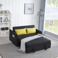 DEALTOPS Convertible Pull Out Loveseat Sleeper Sofa Bed with USB Ports and Side Pockets, Black