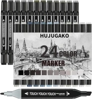 Grey Alcohol Markers,24 Colored Dual Tip Art Marker Set for Adults Artist Coloring Drawing Sketching Illustration Designing Highlighting Craft Card