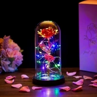 Galaxy Rose, Gifts for Mom LED Lights Everlasting Crystal, Beauty and Beast Rose, Rose in Glass Dome Galaxy Rose Flower Gift for Anniversary Valentines Girlfriend Wife Women, Birthday, Christmas