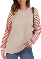 Saloogoe Womens Sweatshirt Color Block Striped Fall Fashion 2024 Long Sleeve Shirts Trending Now