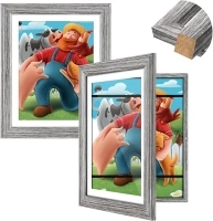 GULETHUN Kids Artwork Frames Changeable, [2Pack] [Solid Wood] Kids Art Frame, 10x12.5 Front Opening Artwork Display Storage Frame for Wall, Holds 150Pcs, for 3D Art, Crafts, Children Drawings, Gray