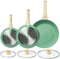 Nonstick Frying Pan Set, 8"+9.5"+11" with Lids, Safe, Easy to Clean, Suitable for All Stovetops