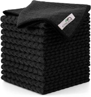 Kitinjoy Microfiber Cleaning Cloth, 12 Pack Soft and No Lint Microfiber Towels Cleaning Supplies, Absorbent Fast Drying Cleaning Rags for Housekeeping, Kitchen, Window, 12 x12 Inches, Black