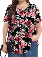 Womens Plus Size Tops Summer Shirts Tunic Short Sleeve Crew Neck Loose Fit Blouse 1X-5X