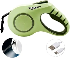 Retractable Dog Leash with Led Light for Medium Large Dog Walking Leash- 20ft,Up to 110lbs,Type-C Charging，Pet Leash,Tangle-Free, Non-Slip Handle, One-Button Control. (Green-with Lights)