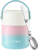 FEWOO Food Jar, 13.5oz Insulated Lunch Soup Container for Hot Cold Food for Kids Adults, Leak Proof Vacuum Stainless Steel Food Jar with Folding Spoon for School Outdoors (Blue-Pink-Blue)