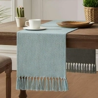 ZeeMart Linen Blend Table Runner, Blue 13x60 Inch, Farmhouse Burlap Linen Style Rustic Blue Table Runners 60 Inches Long