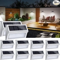 Solar Outdoor Lights Waterproof - Solar Fence Lights with 9 LED Solar Powered Deck Lights for Outside Garden Backyard Patio Yard Wall Stair Step Pool Post Lamp Lighting, Cool White Light, 10 Pack