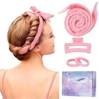 Upgraded 60" Extra Long Soft Heatless Hair Curlers to Sleep In, No Heat Hair Rollers (Pink)