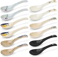 HANSGO Japanese Retro Soup Spoons, Flatware Chinese Serving Spoons for Asian Dishes Like Rice, Noodles, Soup, Pho, Appetizers, 12 PCS