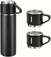 Water Bottle with 3 Cups, Vacuum Insulated Water Bottle- Perfect for Hot Coffee and Cold Drinks! Stay Refreshed On-The-Go.