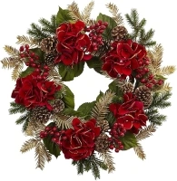 Nearly Natural 24in. Hydrangea Pine Wreath