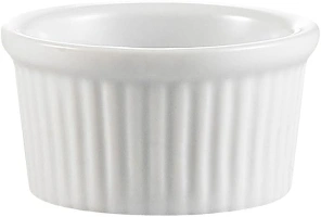 CAC China Accessories 3-1/2-Inch by 1-3/4-Inch 6-Ounce Super White Porcelain Round Fluted Ramekin, Box of 36