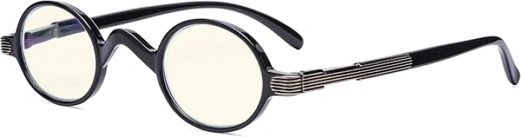 Eyekepper Blue Light Filter Glasses - Computer Reading Glasses - Small Round Blocking Readers Reading with Spring Hinges - Black +0.50