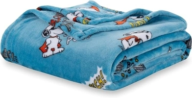 Berkshire Blanket Peanuts® VelvetLoft® Cute Character Snoopy Plush Throw Blanket,Peanuts Large Masked Marvel Toss Happy Blue,55 in x 70 in (Official Peanuts® Product)