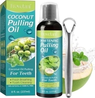 Coconut Pulling Oil with Mint, 237ml Oil Pulling Mouthwash with Tongue Scraper - Natural & Alcohol-Free Mouthwash to Teeth Whitening and Healthier Teeth & Gums, Help with Fresh Breath