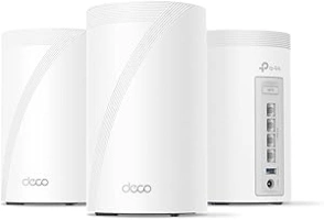 TP-Link Tri-Band WiFi 7 BE10000 Whole Home Mesh System (Deco BE63) | 6-Stream 10 Gbps | 4 × 2.5G Ports Wired Backhaul, 4× Smart Internal Antennas | VPN, AI-Roaming, MU-MIMO, HomeShield (3-Pack)