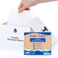 Laundry Detergent Sheets, No Residue Laundry Sheets, Liquidless & Gentle Detergent Sheets for Travel, Home, Ocean Breeze Laundry Sheets 180 Loads (90 Sheets) And 1 Reusable Wooden Storage Box