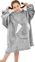 Wearable Blanket Hoodie for Kids, Sherpa Oversized Sweatshirt Blanket Flannel with Hood Pocket and Sleeves (Grey)