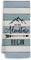 HIWX Let The Adventure Begin Light Blue Strips Decorative Kitchen Towels and Dish Towels,Rustic Adventurer Camper Hand Towels Tea Towel for Bathroom Kitchen Trailer Campsite Decor 16×24 Inches