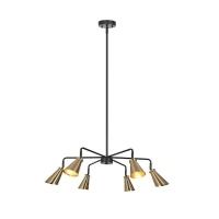 Adjustable 33.5 in. 6-Light Brass Sputnik Chandelier, Black Pendant Light with Cone Metal Shades, Modern Light Fixture