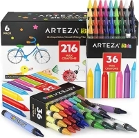 Arteza Kids Toddler Crayons, Bulk 216 Count, 6 Packs of 36 Vivid Wax Colors, Regular Size