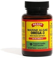 Bragg Vegan Omega 3 Supplement – Sustainably Sourced Marine Algae – Helps Support Brain, Eye & Heart Health - Includes EPA & DHA Fatty Acids – Non-GMO - 60 Softgels