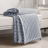 DISSA Fleece Blanket Throw Size – 51x63, Grey – Soft, Plush, Fluffy, Fuzzy, Warm, Cozy – Perfect Throw for Couch, Bed, Sofa - with Pompom Fringe - Flannel Blanket Throw Blanket