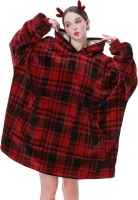 Aemicion Oversized Wearable Blanket,Cozy Hoodie Blanket,Warm Sherpa Sweatshirte Blanket Gifts for Women Men Adult-Red Plaid