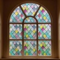 FEOMOS Stained Glass Window Film, Window Privacy Films, Colorful Lattice Window Tint, Rainbow Glass Decals Stickers for Home Anti UV 17.3 x 78.7 inches