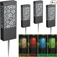 Solar Path lights Solar Outdoor Lights Hollow Out Patterns of Petals Garden Decoration Led Landscape Lighting for Lawn Patio Yard Walkway Driveway, 2 Modes Warm White/Color Changing 4 Pack