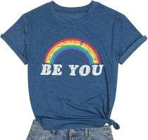 Pride Shirt Women Rainbow Graphic Tees Funny Be You Letter Print T Shirt LGBT Equality Shirts Casual Short Sleeve Tops