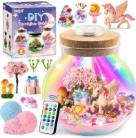 Hollyhi Light Up Terrarium Kit for Kids, DIY Unicorn Toys for 3 4 5 6 7 8 9 10 11 12 Year Old Girls Boys, Night Light Unicorn Terrarium Kit Arts and Crafts for Girls, Kids Christmas Birthday Gifts