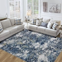 Area Rug Living Room Rugs: 5x7 Washable Rug with Anti-Slip Backing Non-Shedding Stain-Resistant Foldable Modern Abstract Carpet for Bedroom Dining Room Nursery Home Office (Blue/Multi)