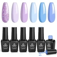 Beetles Gel Nail Polish Set 6 Colors Glitter Sky Blue Purple Gel Polish Kit Lavender Violets Gel Nail Polish Gel Nail Polish Soak off Uv LED Gel Manicure DIY Nail Home