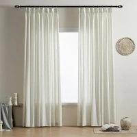 Rutterllow Beige Linen Light Filtering Curtains 90 Inches Long 2 Panels Set Pinch Pleat Oatmeal Curtains Back Tab Farmhouse Style Curtains Living Room Bedroom 90 Inch Length