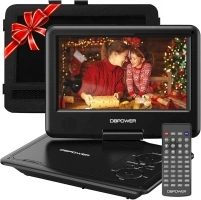 DBPOWER 11.5" Portable DVD Player, 5-Hour Built-in Rechargeable Battery, 9" Swivel Screen, Support CD/DVD/SD Card/USB, Remote Control, 1.8 Meter Car Charger, Power Adaptor and Car Headrest (Black)