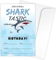 Zodvery Shark Birthday Party Invitations Cards - Shark Tastic Ocean Party Supplies for Kids, Boys or Girls - 20 Fill in Birthday Party Invitations and 20 Envelopes set/11