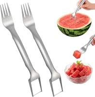 Aixoom 2PCS Watermelon Fork Cutter, 2-in-1 Stainless Steel Cutters, Dual Head Watermelon Slicer Knife, Kitchen Cutter Knife for Family