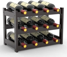 Purbambo Bamboo Wine Rack Countertop, 3-Tier 12 Bottles Wine Storage Shelf for Kitchen Pantry Cabinet - Dark Brown