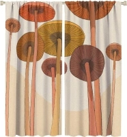 Vintage Mushroom Window Curtains, Retro Funny Nature Plant Magic Boho Mid Century Blackout Rod Pocket Windows Door Curtain for Bedroom Living Room Home Decor 42x54in