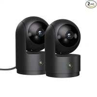 Indoor Security Camera, 2K Pet Camera, 360 Degree 2.4GHz Home Camera for Baby/Dog/Elder with One-Touch Call, Night Vision, 2-Way Audio, AI Motion Detection, Local/Cloud Storage, Black（2-Pack）