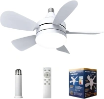 Socket Fan Light - Ceiling Fans with Lights and Remote Control, 3 Colors 3000K-6500K, 2000 Lumens,Powerful Airflow Quiet Fan Light Bulb Screw in Ceiling Fan for Bedroom, Living Room, Kitchen (WHITE)